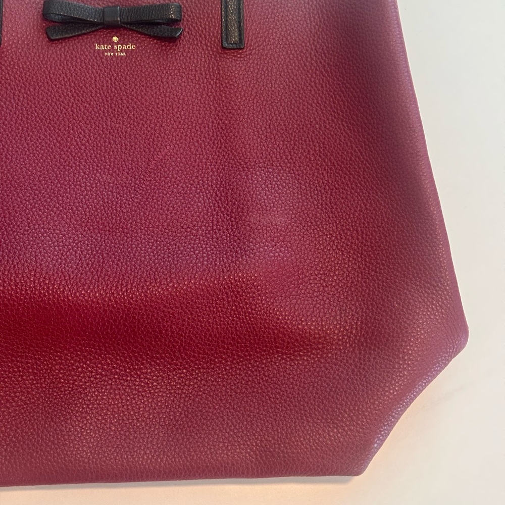 Kate Spade Leather Tote Bag in Dark Red with Black Bow - Picture 2 of 11